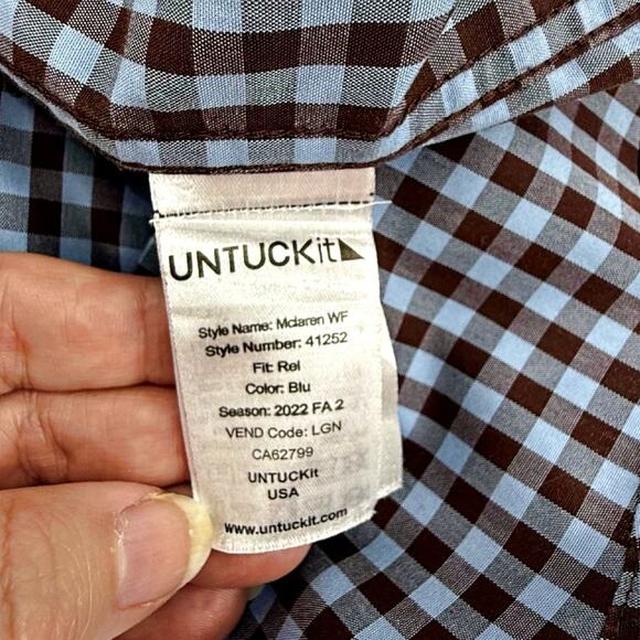 UNTUCKit Mens XX-Large Mclaren WF Brown Blue Plaid Button down Shirt - Picture 5 of 5